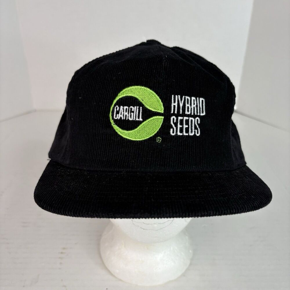 Vintage Cargill Corduroy Snapback Hat, Black, Swingster, Hybrid Seeds, Farming,